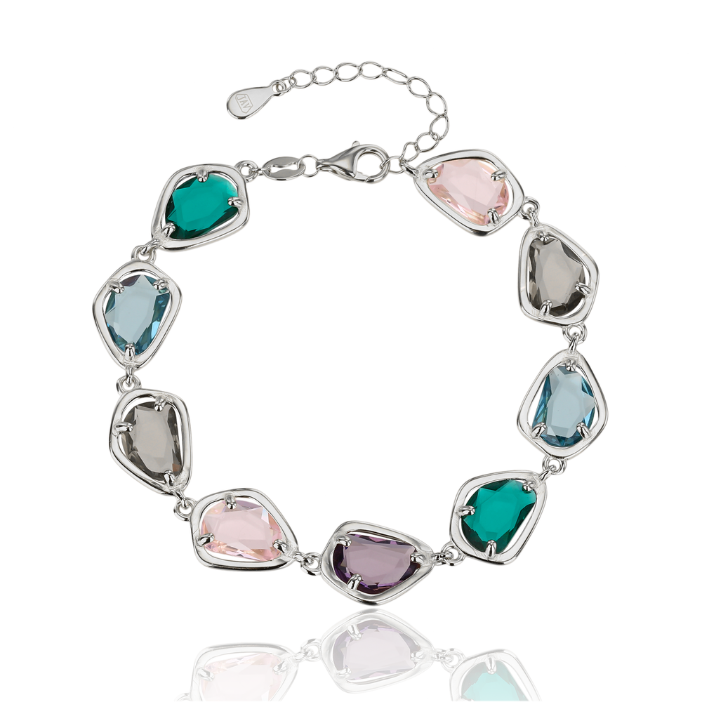 Stříbrný náramek barevnými zirkony 18+3cm