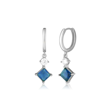 Stříbrné náušnice kroužky s přívěskem - modrý zirkon