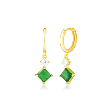 Stříbrné pozlacené náušnice kroužky s přívěskem - zelený zirkon
