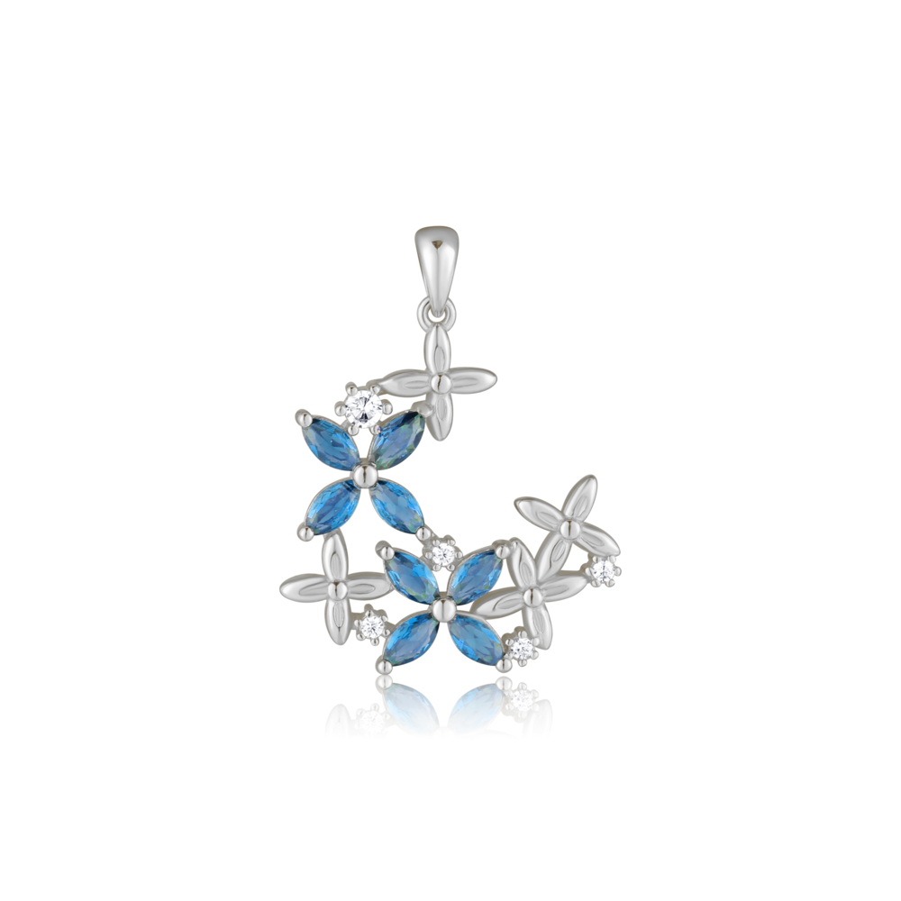 Stříbrný přívěsek KVĚTINY modré