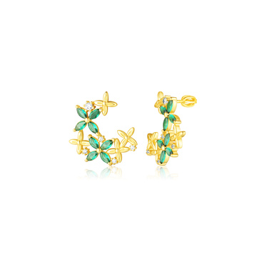 Pozlacené stříbrné náušnice KVĚTINY zelené na šroubek