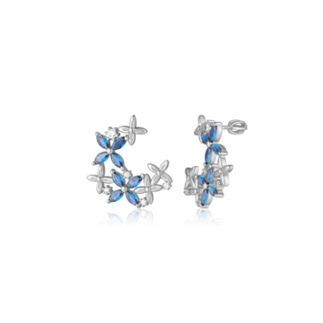 Stříbrné náušnice KVĚTINY modré na šroubek