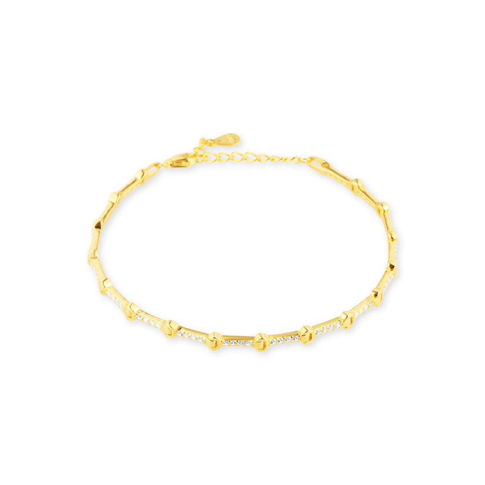 Stříbrný pozlacený náramek se zirkony 18+3cm