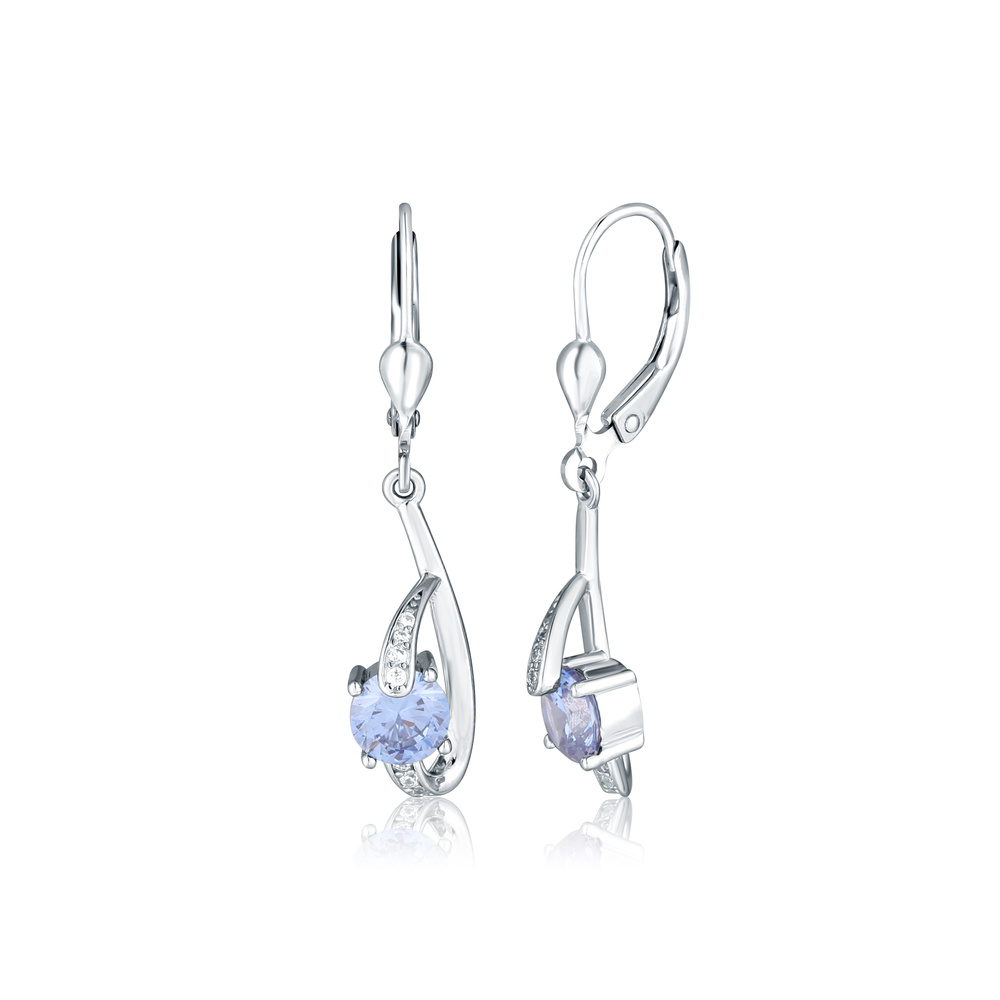 Stříbrné náušnice visací s modrým zirkonem