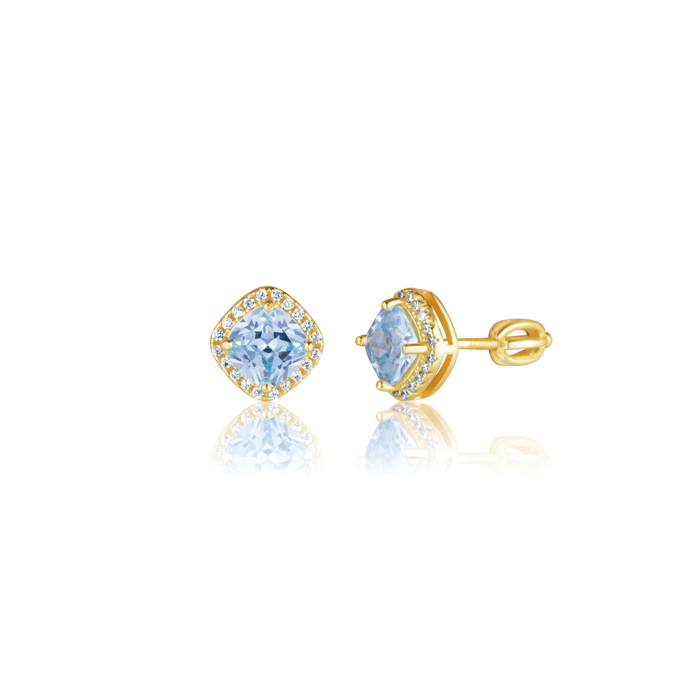 Stříbrné pozlacené náušnice s modrým zirkonem na šroubek