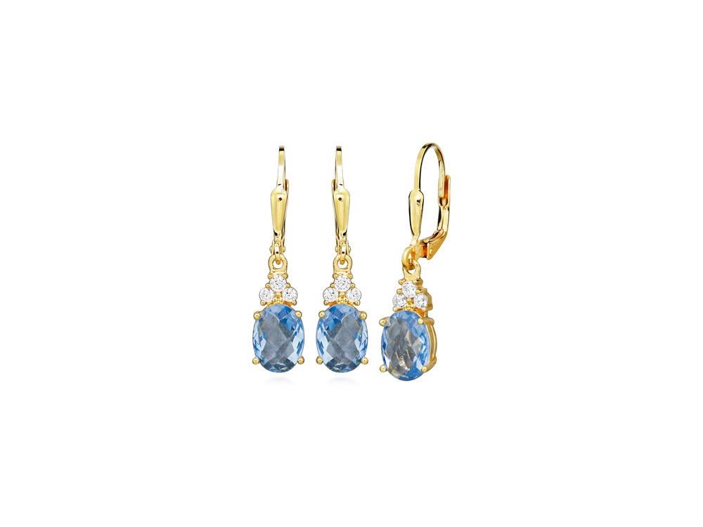 Stříbrné pozlacené náušnice s modrými zirkony na klapku