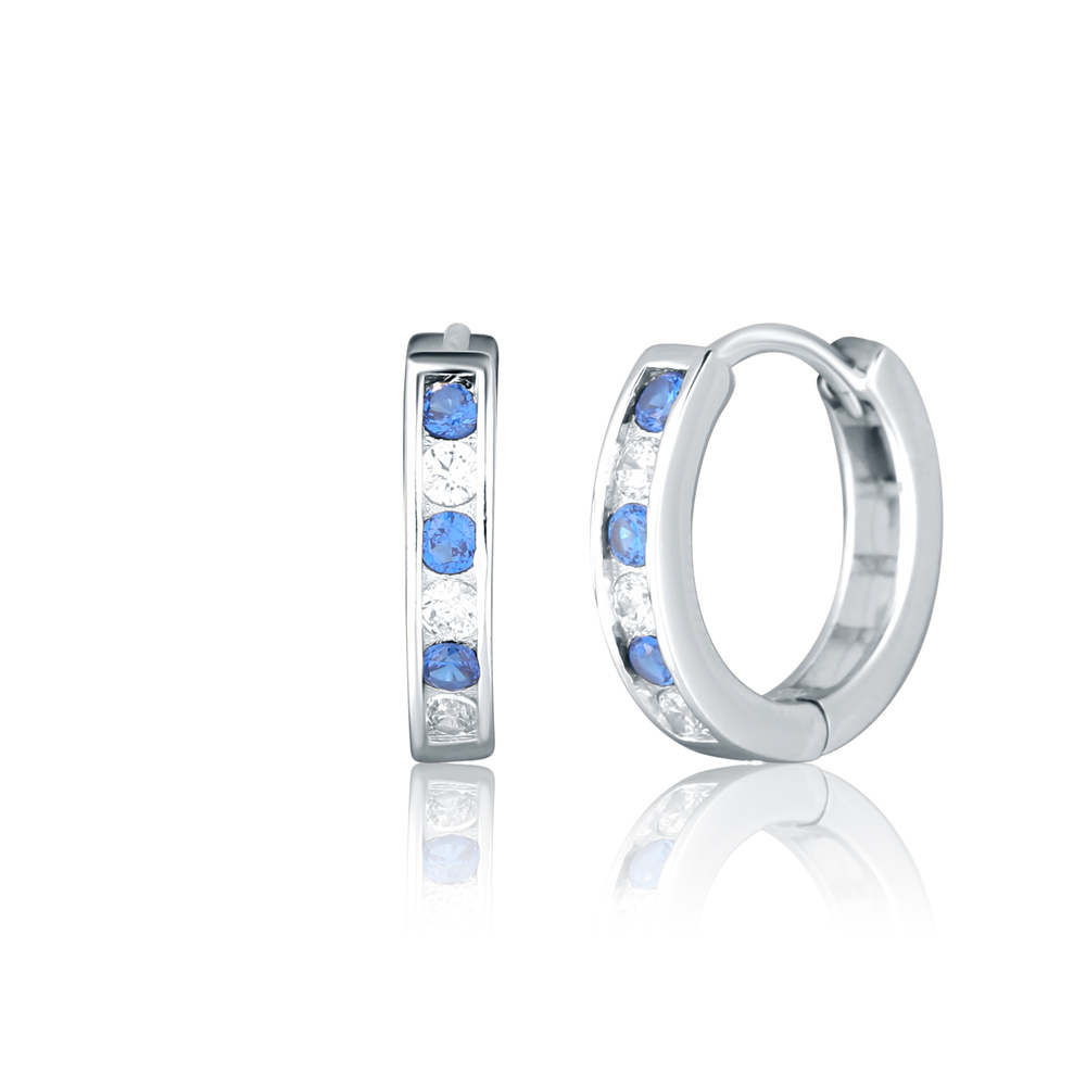 Stříbrné náušnice kroužky s modrými zirkony