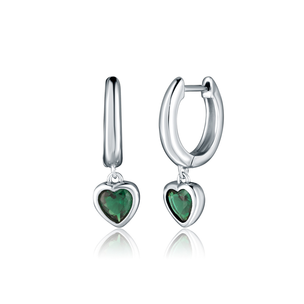 Stříbrné náušnice se zelenými srdíčky 