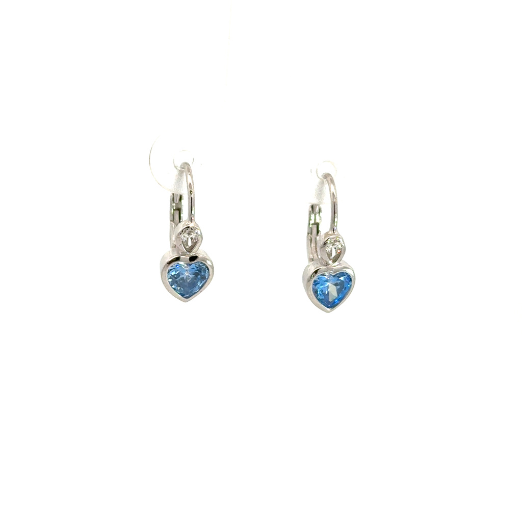 Stříbrné náušnice SRDCE modré na klapku