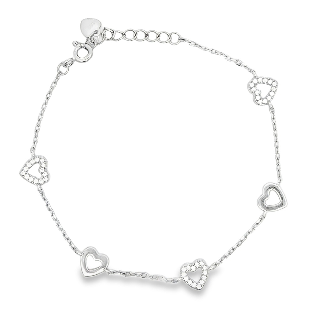 Stříbrný náramek se SRDÍČKY 17+3cm