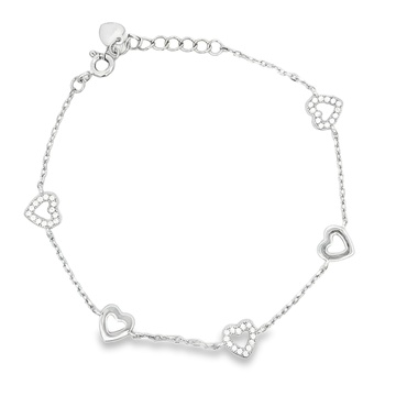 Stříbrný náramek se SRDÍČKY 17+3cm
