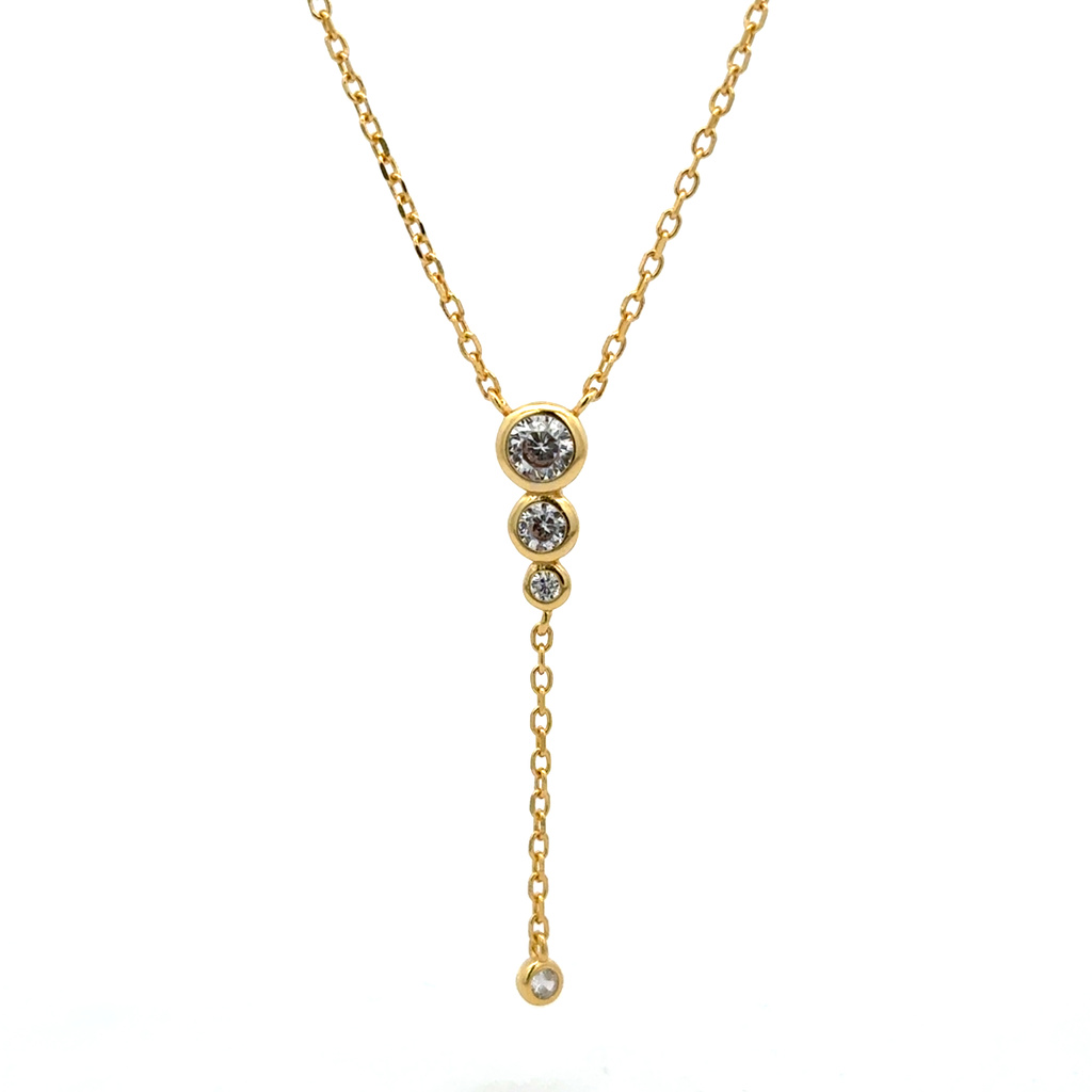 Stříbrný pozlacený náhrdelník se zirkony 42+3cm