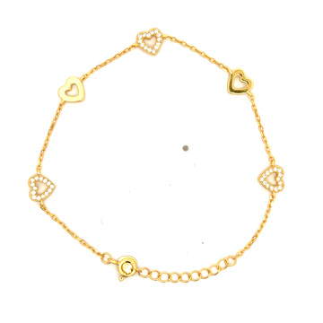 Stříbrný pozlacený náramek se srdíčky 17+3cm