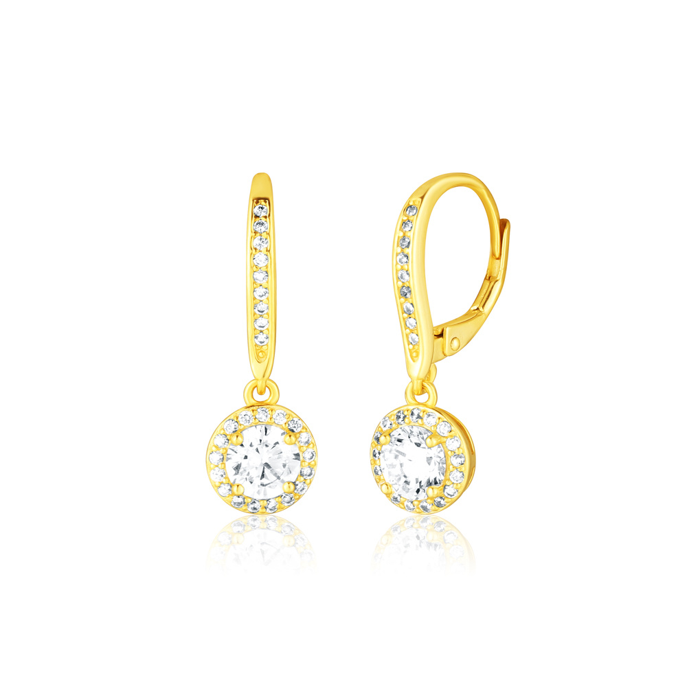 Stříbrné pozlacené náušnice se zirkony na klapku