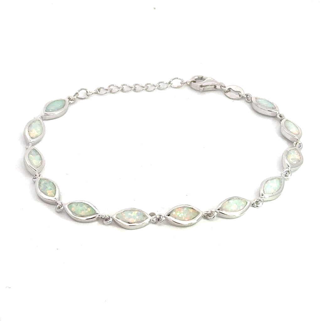 Stříbrný náramek opálový bílý 16+3cm