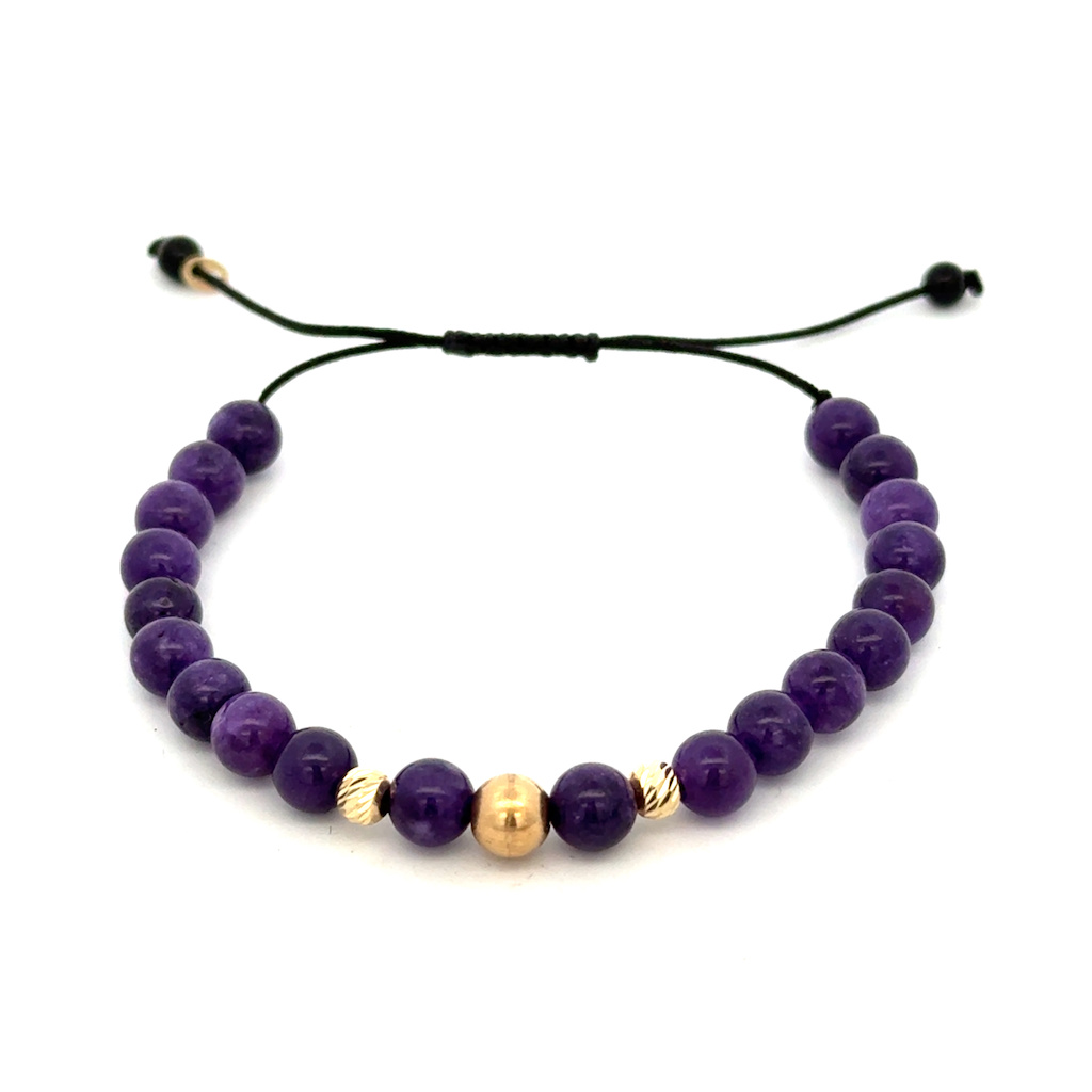 Šnůrkový náramek AMETYST se zlatými kuličkami