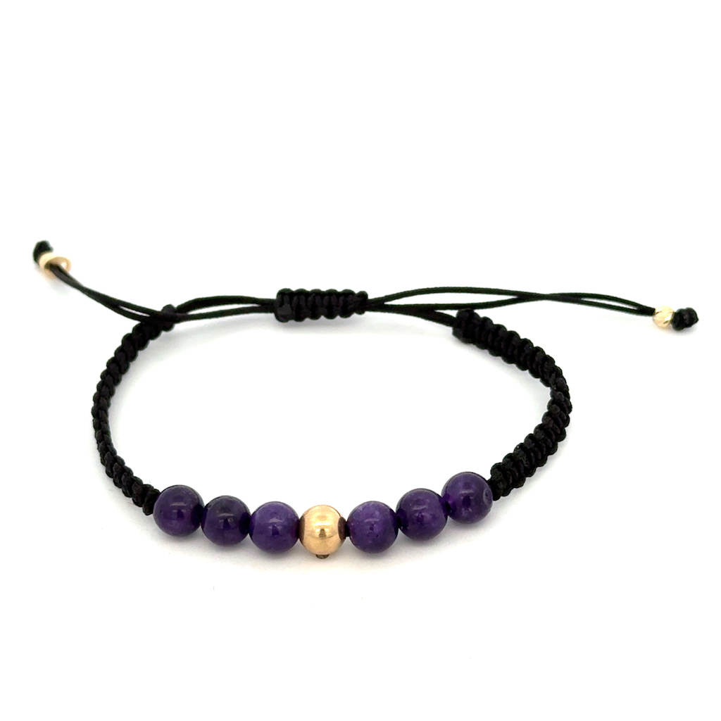 Šnůrkový náramek AMETYST se zlatou kuličkou