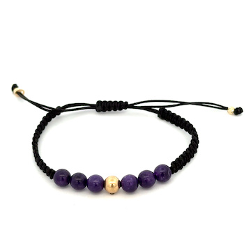 Šnůrkový náramek AMETYST se zlatou kuličkou