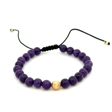 Šnůrkový náramek AMETYST se zlatou kuličkou