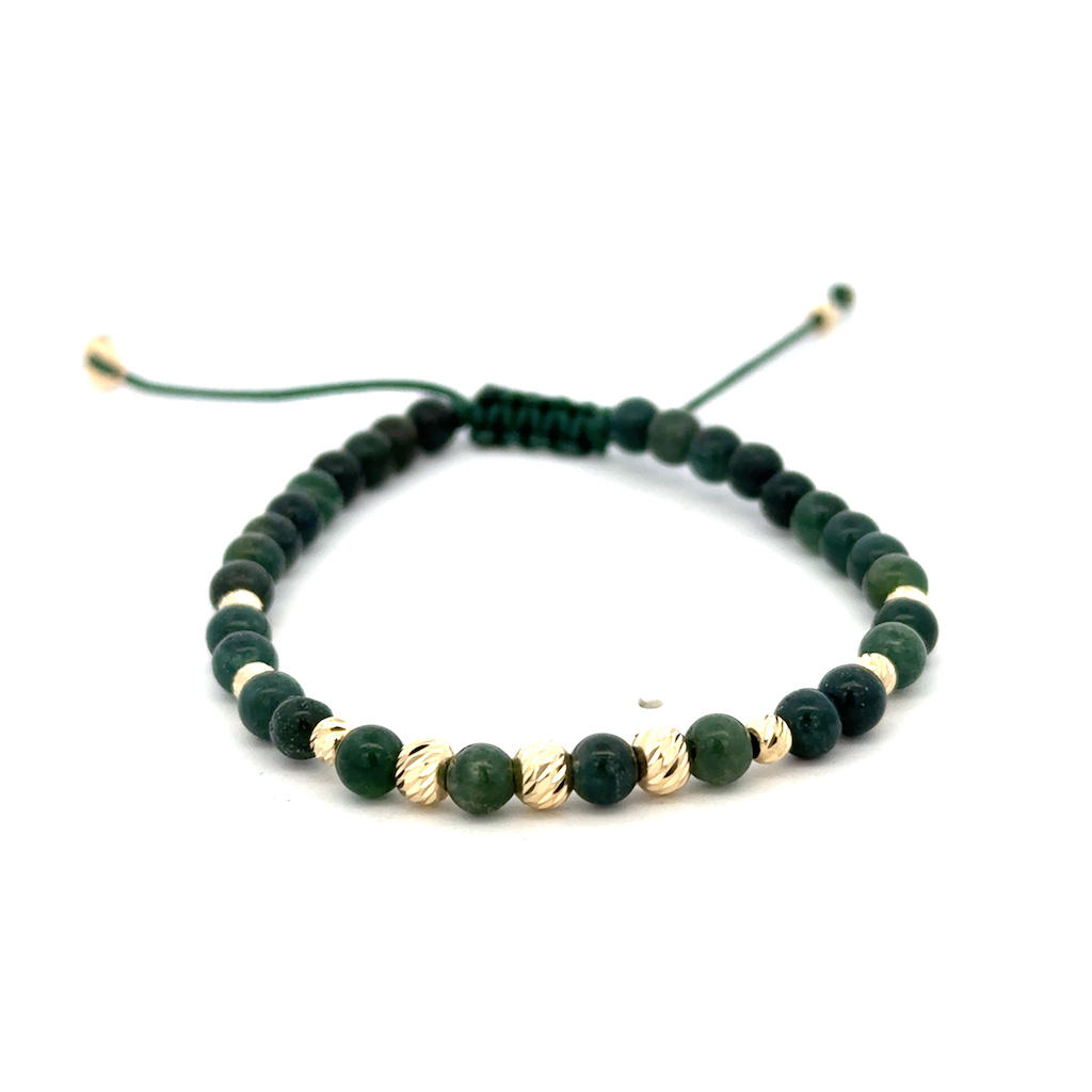 Šňůrkový náramek se zlatými kuličkami a minerálními kuličkami ACHÁT