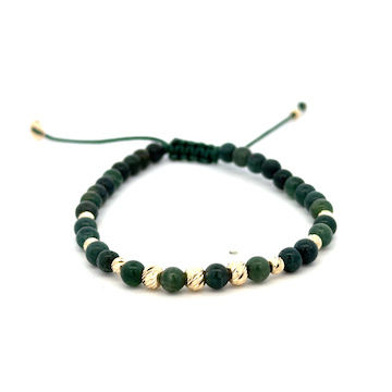 Šňůrkový náramek se zlatými kuličkami a minerálními kuličkami ACHÁT