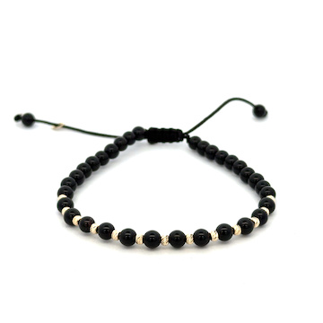 Šňůrkový náramek se zlatými kuličkami a ONYXEM leský