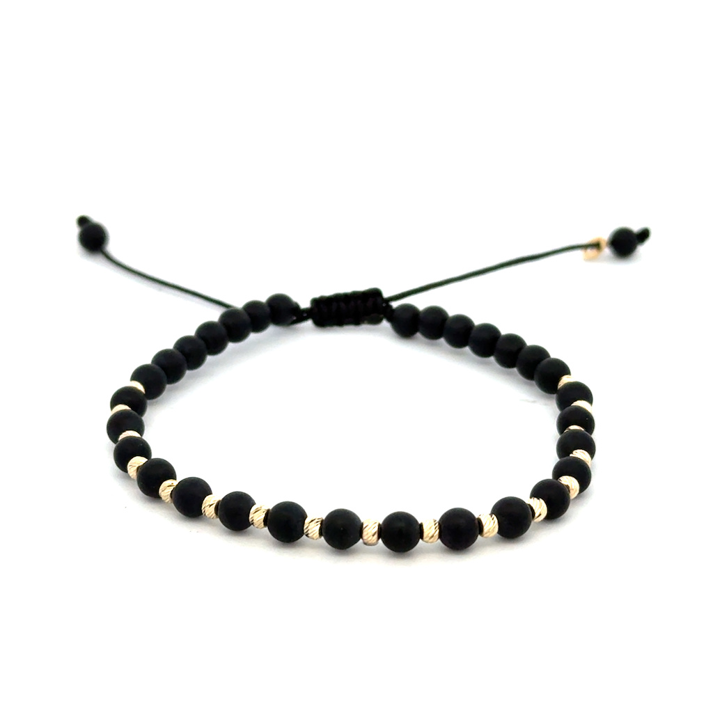 Šňůrkový náramek se zlatými kuličkami a ONYXEM matný