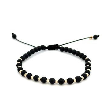 Šňůrkový náramek se zlatými kuličkami a ONYXEM matný