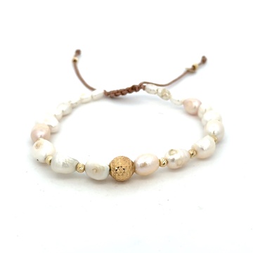 Šňůrkový náramek se zlatými kuličkami a perlami