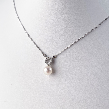 Bílé zlato náhrdelník perla s kolečkem 42+3cm