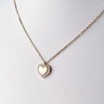 Žluté zlato náhrdelník srdce se zirkony 42+3cm