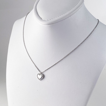 Bílé zlato náhrdelník srdce se zirkony 42+3cm
