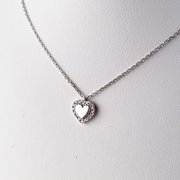 Bílé zlato náhrdelník srdce se zirkony 42+3cm