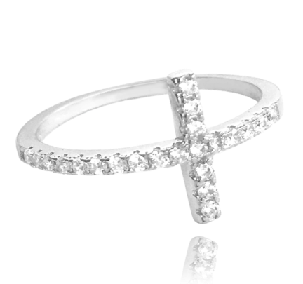 Stříbrný prsten MINET KŘÍŽEK s bílými zirkony