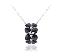 Černý rozkvetlý stříbrný náhrdelník MINET FLOWERS se zirkony
