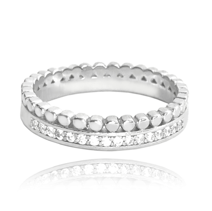 Dvojitý stříbrný prsten MINET s bílými zirkony