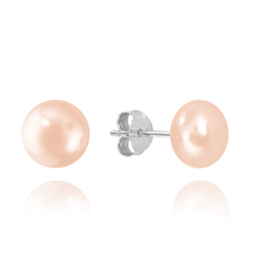 Stříbrné náušnice MINET PERLY - růžové 8mm
