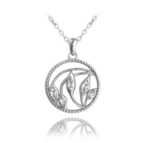 MINET Stříbrný náhrdelník LÍSTKY v kroužku s bílými zirkony