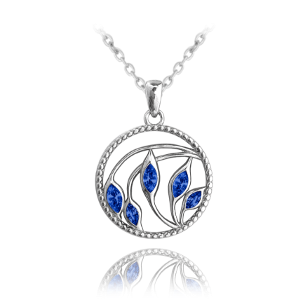 MINET Stříbrný náhrdelník LÍSTKY v kroužku s modrými zirkony
