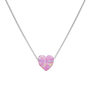 Stříbrný náhrdelník se syntetickým opálem růžové srdce 12048.3