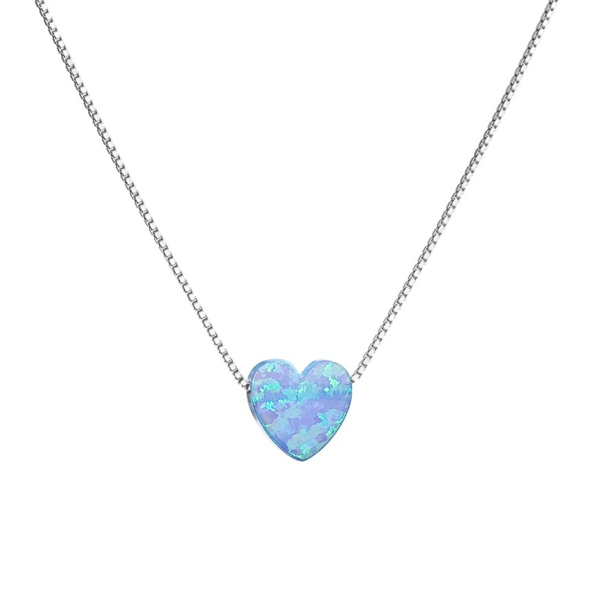 Stříbrný náhrdelník se syntetickým opálem světle modré srdce 12048.3