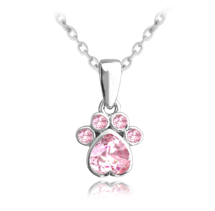 MINET Stříbrný náhrdelník TLAPKA s růžovými zirkony