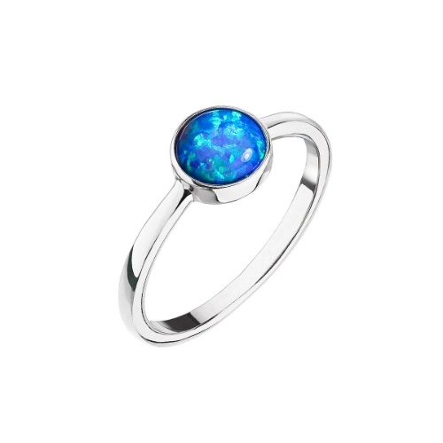 Stříbrný prsten se syntetickým opálem modrý kulatý 15001.3 velikost 52