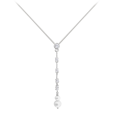 MINET Stříbrný náhrdelník přírodní perly s bílými zirkony