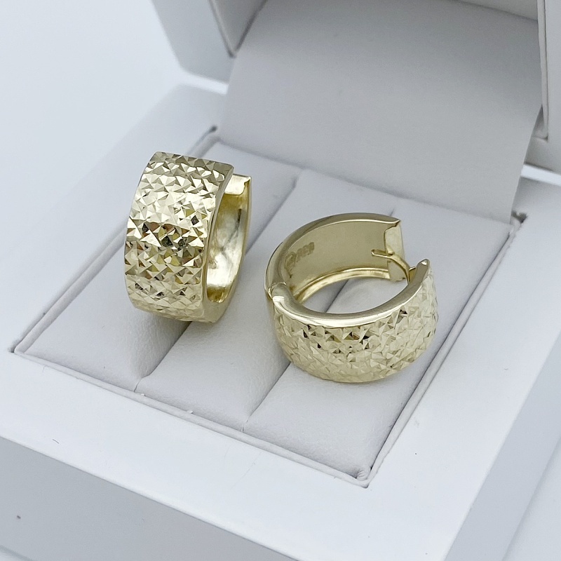 Žluté zlato náušnice kroužky s broušením 17mm