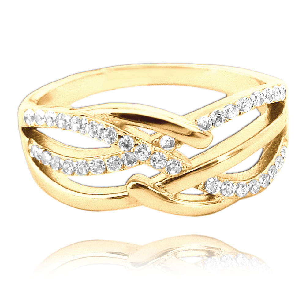 MINET Pozlacený luxusní stříbrný prsten s bílými zirkony