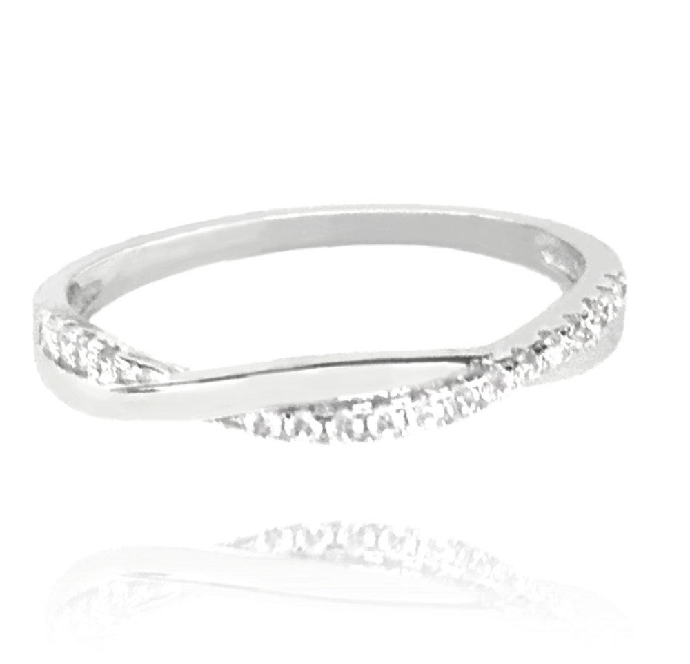 MINET Stříbrný zapletený prsten s bílými zirkony