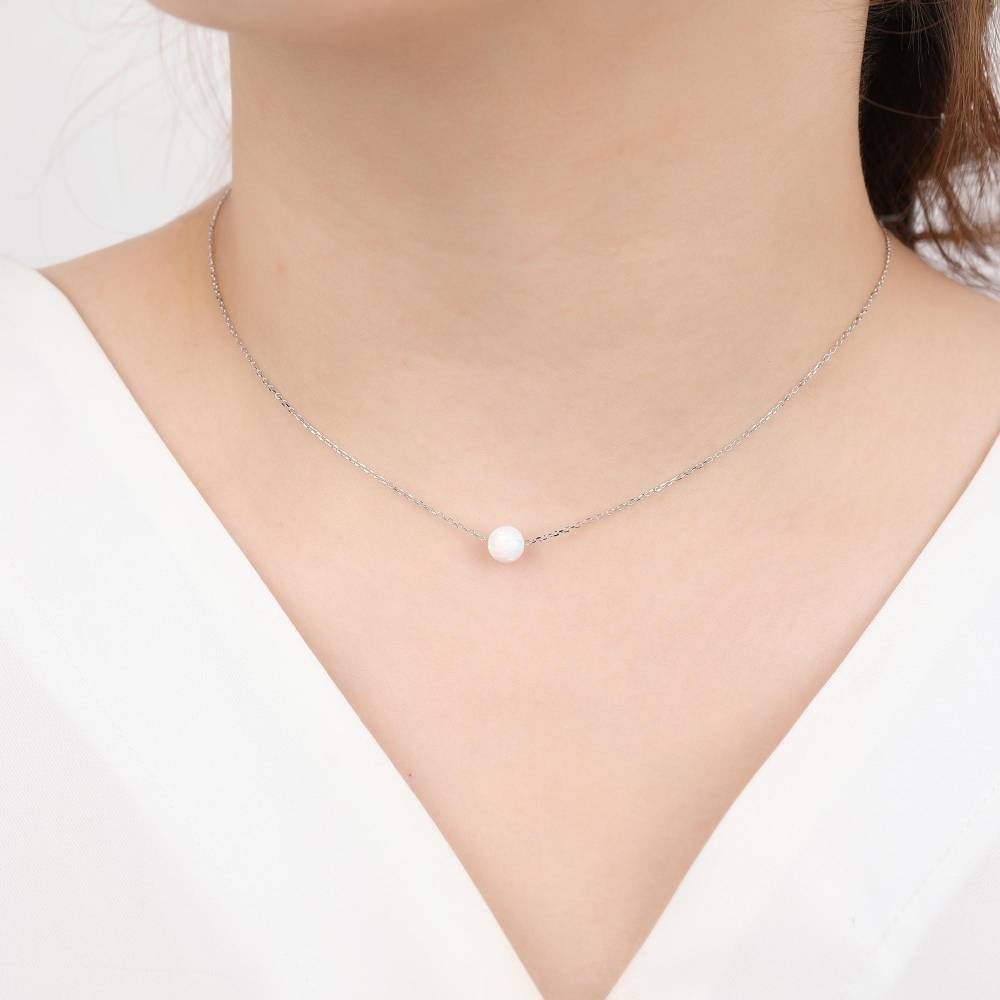Moiss stříbrný náhrdelník s bílým OPÁLEM 6mm N0000245