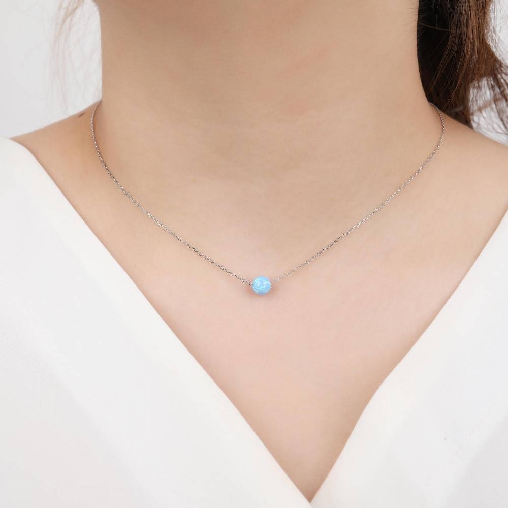Moiss stříbrný náhrdelník s modrým OPÁLEM 6 mm N0000244