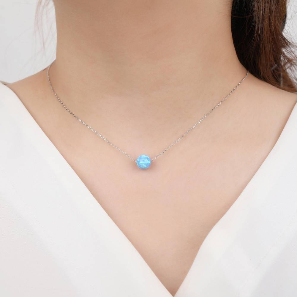Moiss stříbrný náhrdelník se světle modrým OPÁLEM 10mm N0000250